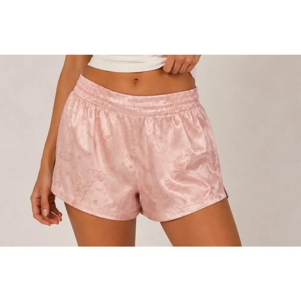 Savage X Fenty Pink Satin Pajama Shorts Y2K Coquette Lounge Small